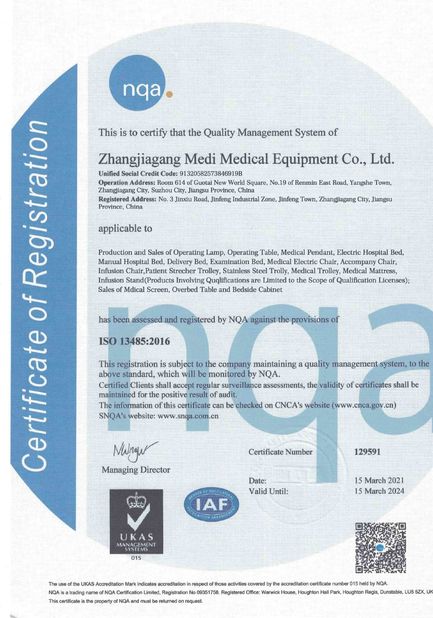 Chiny ZHANGJIAGANG MEDI MEDICAL EQUIPMENT CO., LTD. Certyfikaty
